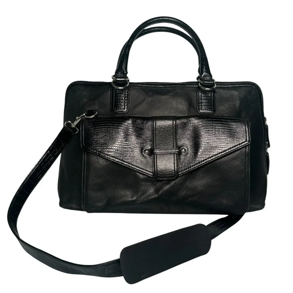 LEVENGER Leather Black Messenger Bag Briefcase Laptop